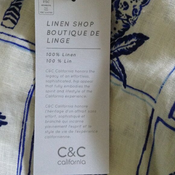 NWT C&C California "L" Linen Beachy Blue and White Blouse; Carefree, Hawaiian - Picture 5 of 6